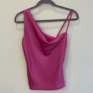 Satin pink one shoulder shirt